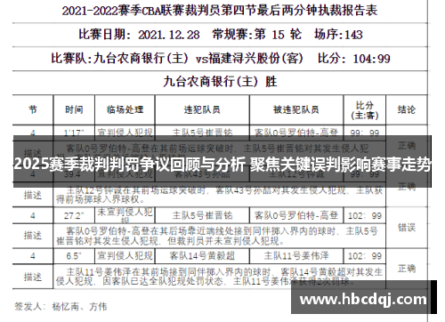 2025赛季裁判判罚争议回顾与分析 聚焦关键误判影响赛事走势
